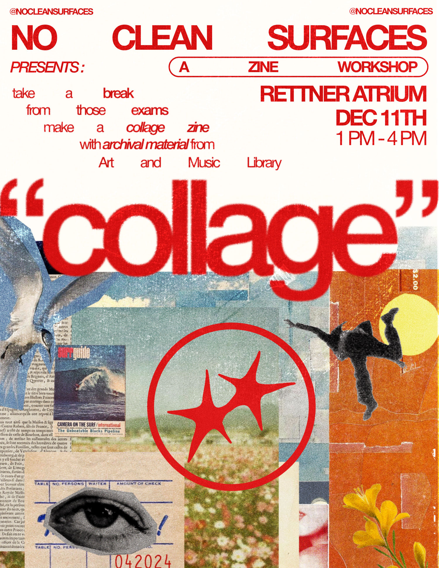 No Clean Surfaces — zine workshop poster